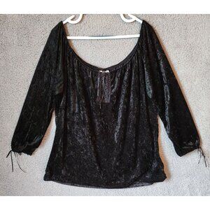 CARAN New York Long Sleeve Off The Shoulder Blouse Top Black Crushed Velvet 3X